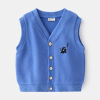WELLKIDS - V領針織開衫背心-恐龍刺繡-藍色