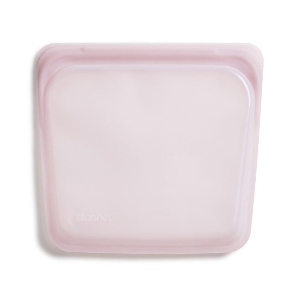 美國 Stasher - 食品級白金矽膠密封食物袋-Sandwich方形-玫瑰石英粉 (443ml)