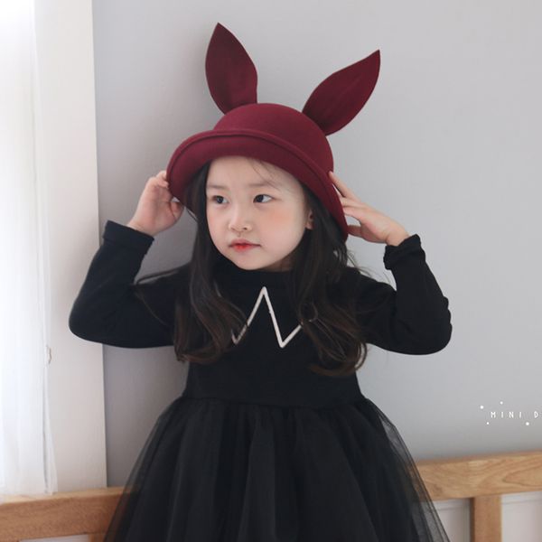 韓國 Mini Dressing - 兒童造型帽-酒紅兔耳朵紳士帽 (M)