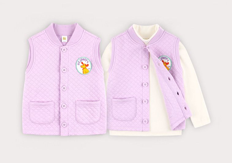 韓國 HEJMINI - 小狗徽章單排釦鋪棉背心