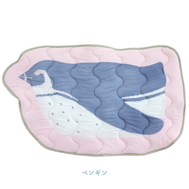 日本 BISQUE - 接觸涼感 萌萌動物枕頭墊/推車墊-企鵝滑行-粉紅 (70×41.5cm)