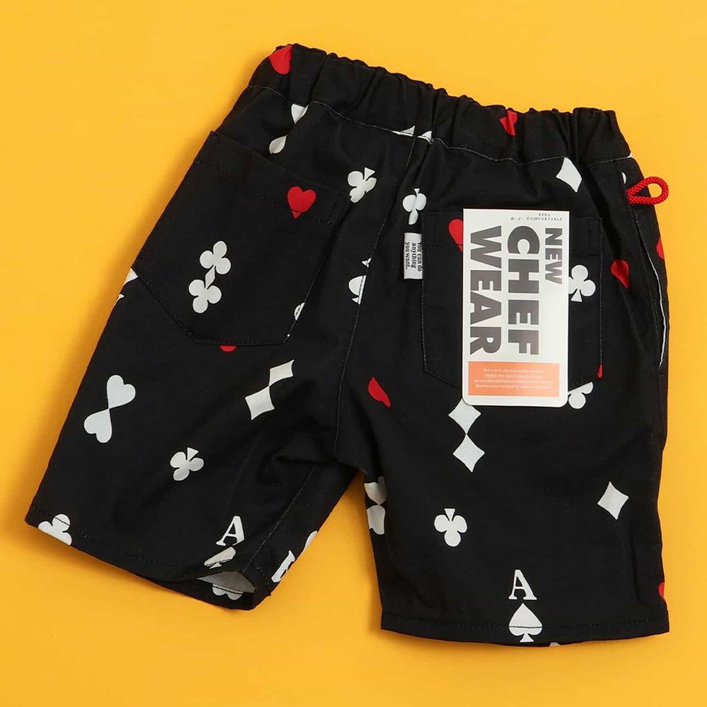 經典必收印花廚師短褲-撲克圖案-黑