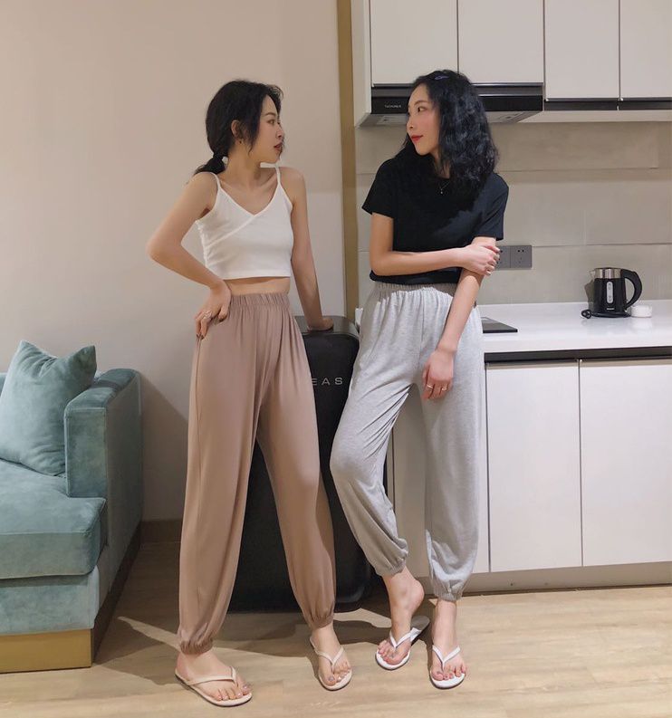 莫代爾棉質居家休閒長褲-縮口-藍色 (F)