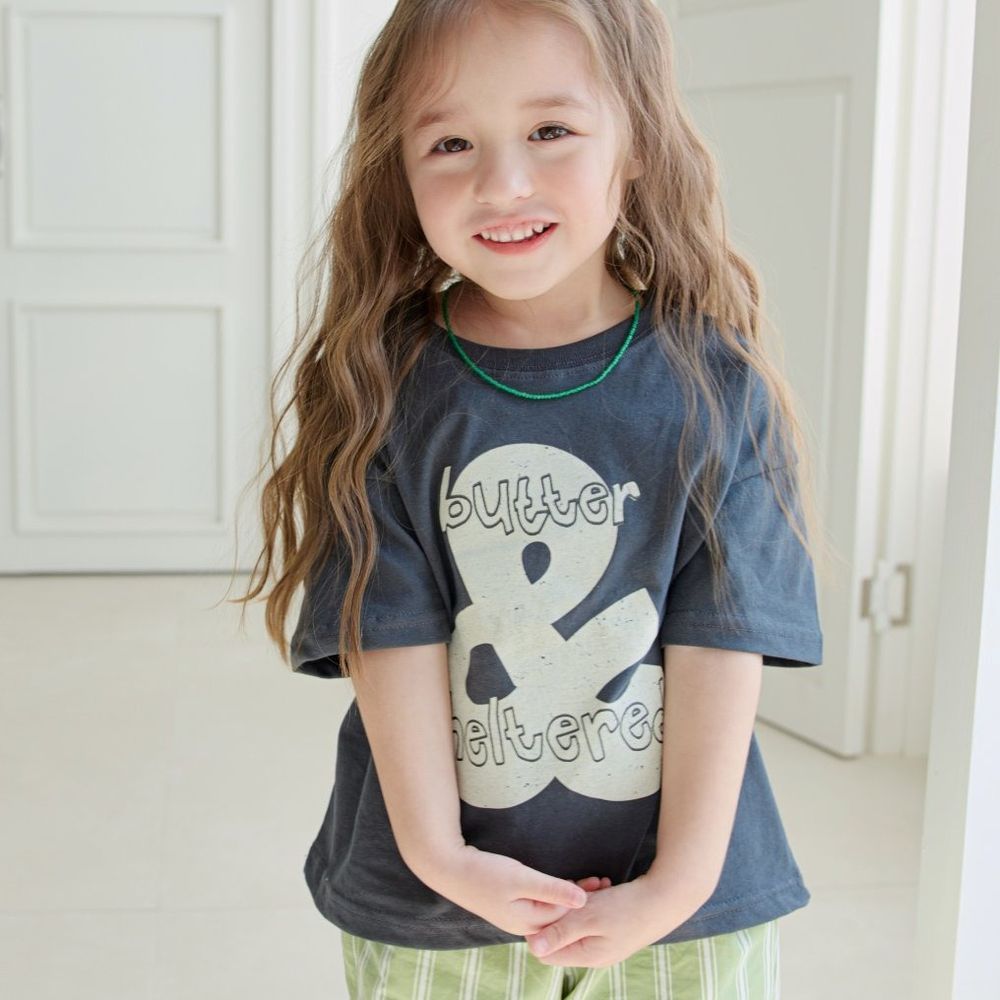 ERINJ 復古斑駁圖案純棉短袖上衣-&-深灰