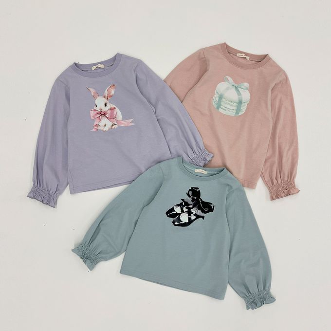 日本 Lycee mine - 夢幻印花荷葉縮口長袖上衣-芭蕾舞鞋-薄荷綠