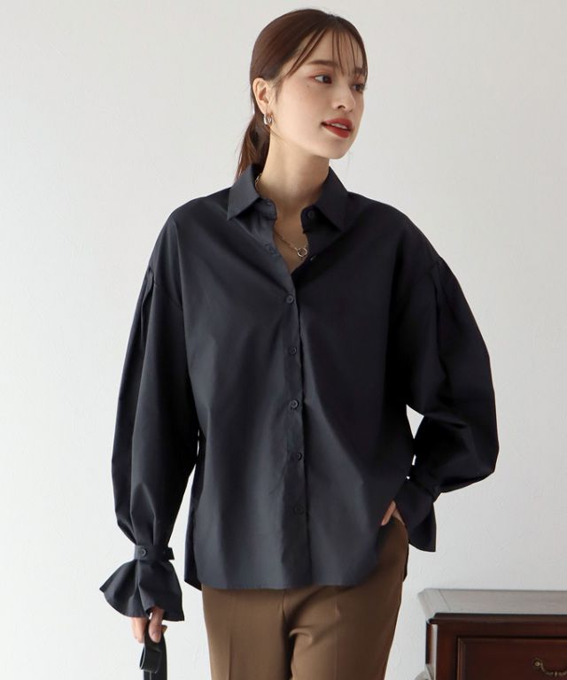 日本 BLUE EAST - 甜美翻領糖果袖襯衫-水藍