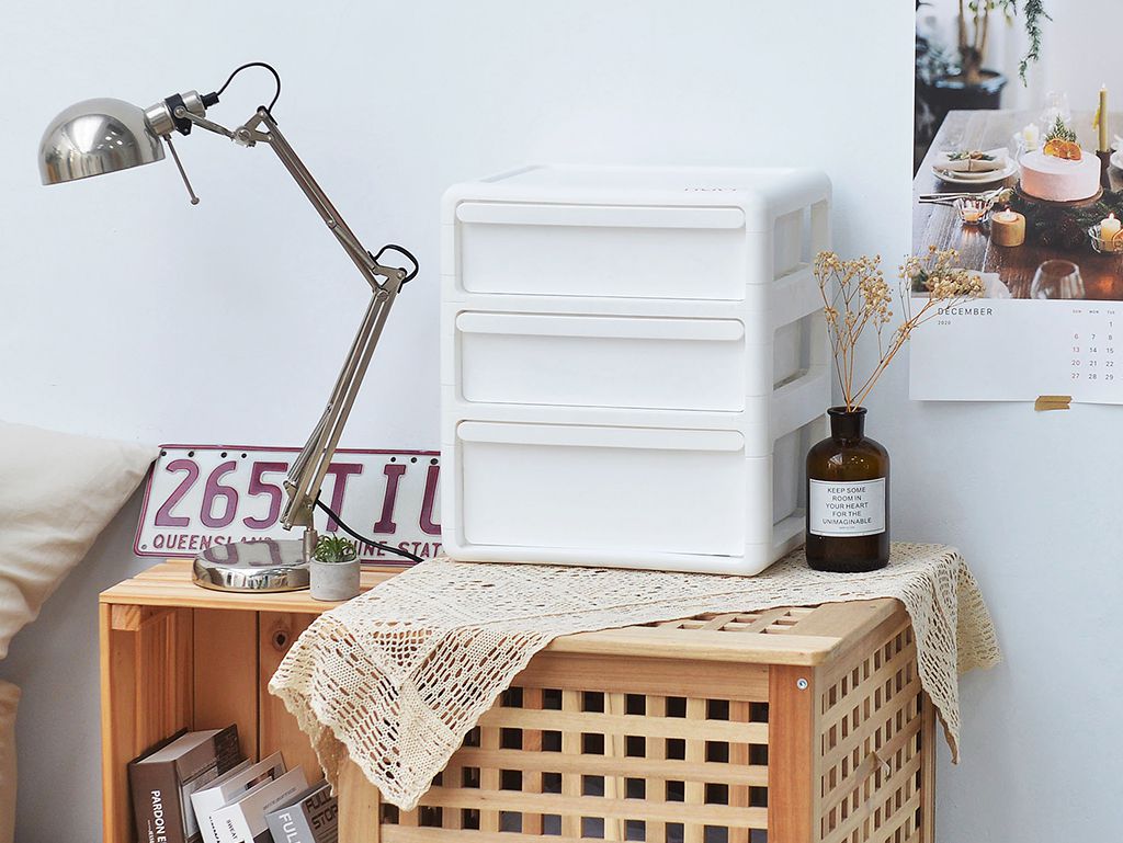 PICKup - 三層內衣/襪子分格抽屜收納櫃(2低1高抽)-DIY-粉紅