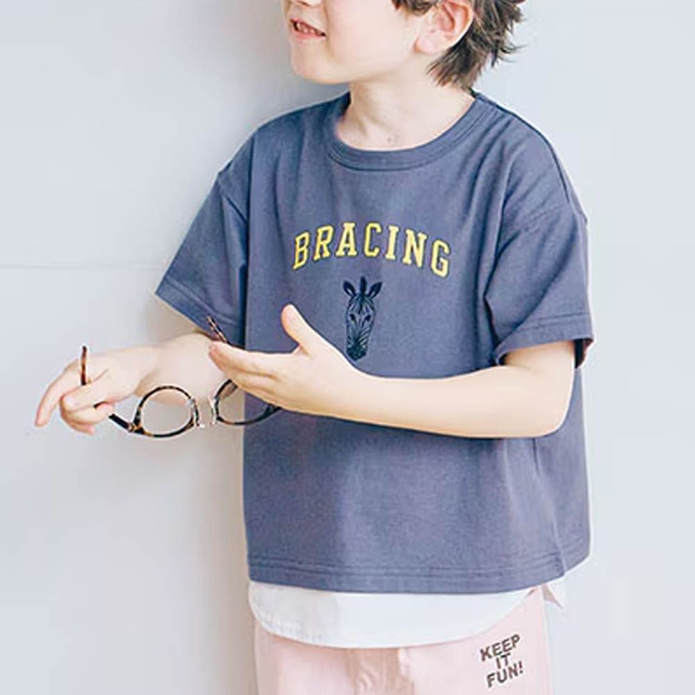 純棉落肩北歐風印花短袖上衣-斑馬-炭灰