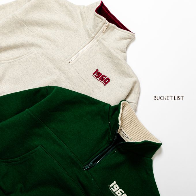 韓國 BUCKET LIST - 1960拉鏈領運動大學T-燕麥