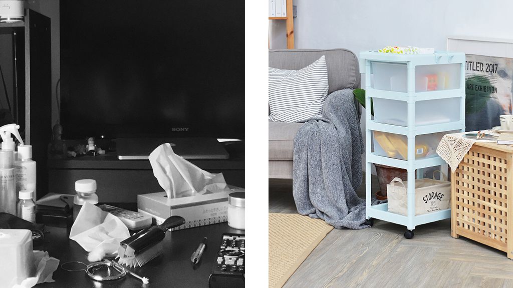 PICKup - 可移式四層抽屜多用途收納推車(3抽)-DIY-霧透抽屜款(粉白)