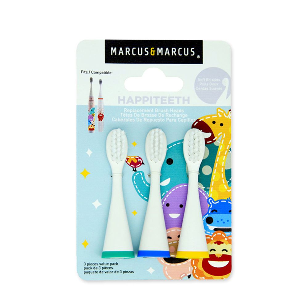 MARCUS＆MARCUS - 兒童音波電動牙刷刷頭3入組-綠藍黃 (3歲以上)