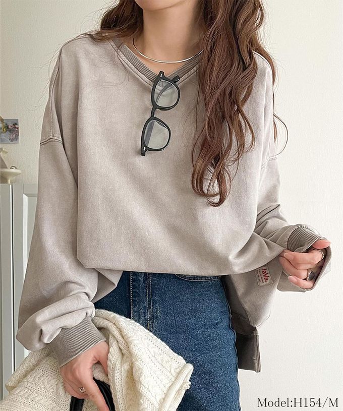 日本 Classical Elf - 俐落洗舊感V領寬版長袖T恤-咖啡