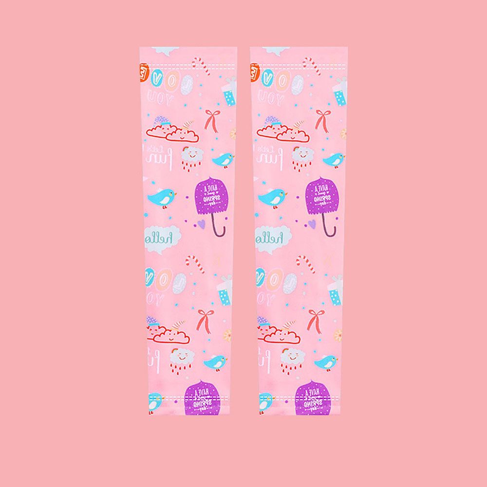 冰絲防曬兒童袖套-繽紛塗鴉-粉色 (長31cm)