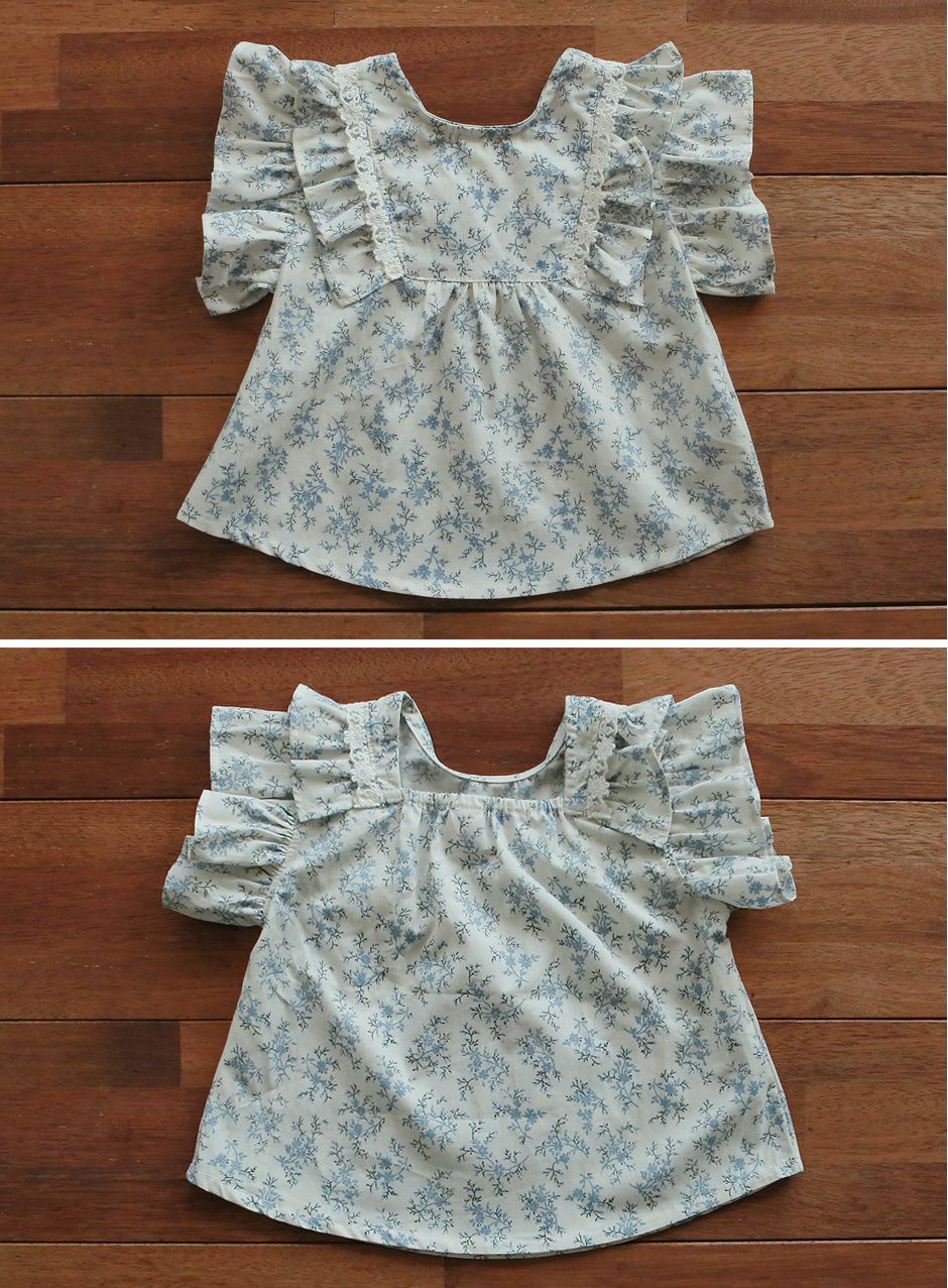 韓國 PuellaFLO - 雙層荷葉袖碎花上衣-藍花