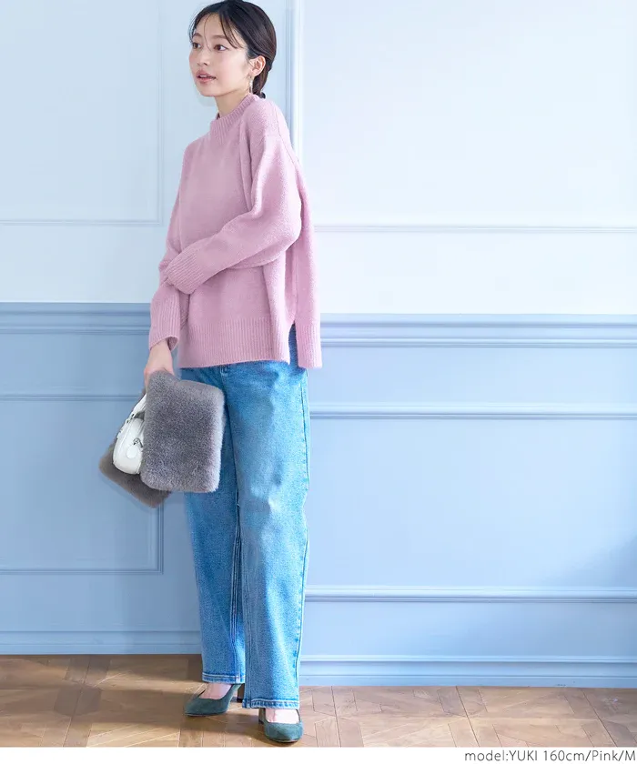 日本 COCA - ふあふあ 柔軟百搭針織毛衣-小立領-淺粉