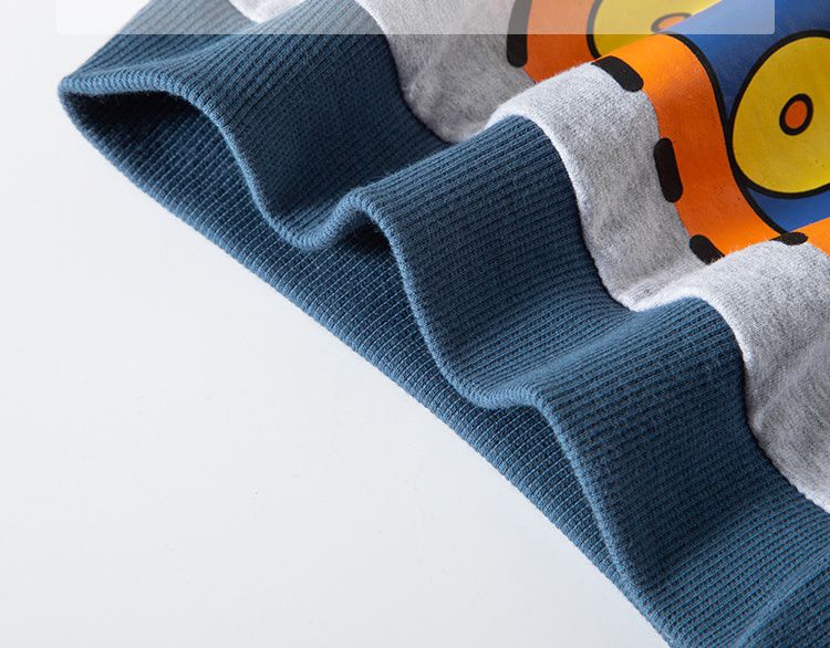 純棉圓領長袖上衣/大學T-工程吊車-霧藍+灰