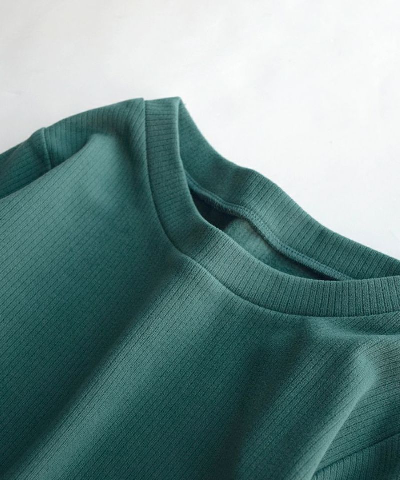 日本 zootie - 舒膚羅紋彈性刷毛薄長袖上衣-圓領-祖母綠