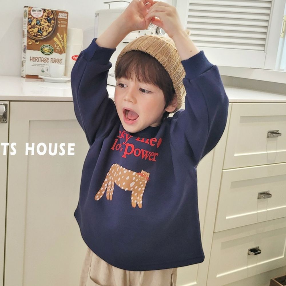 Peanuts House (內磨毛)花豹圖案長袖上衣-海軍藍