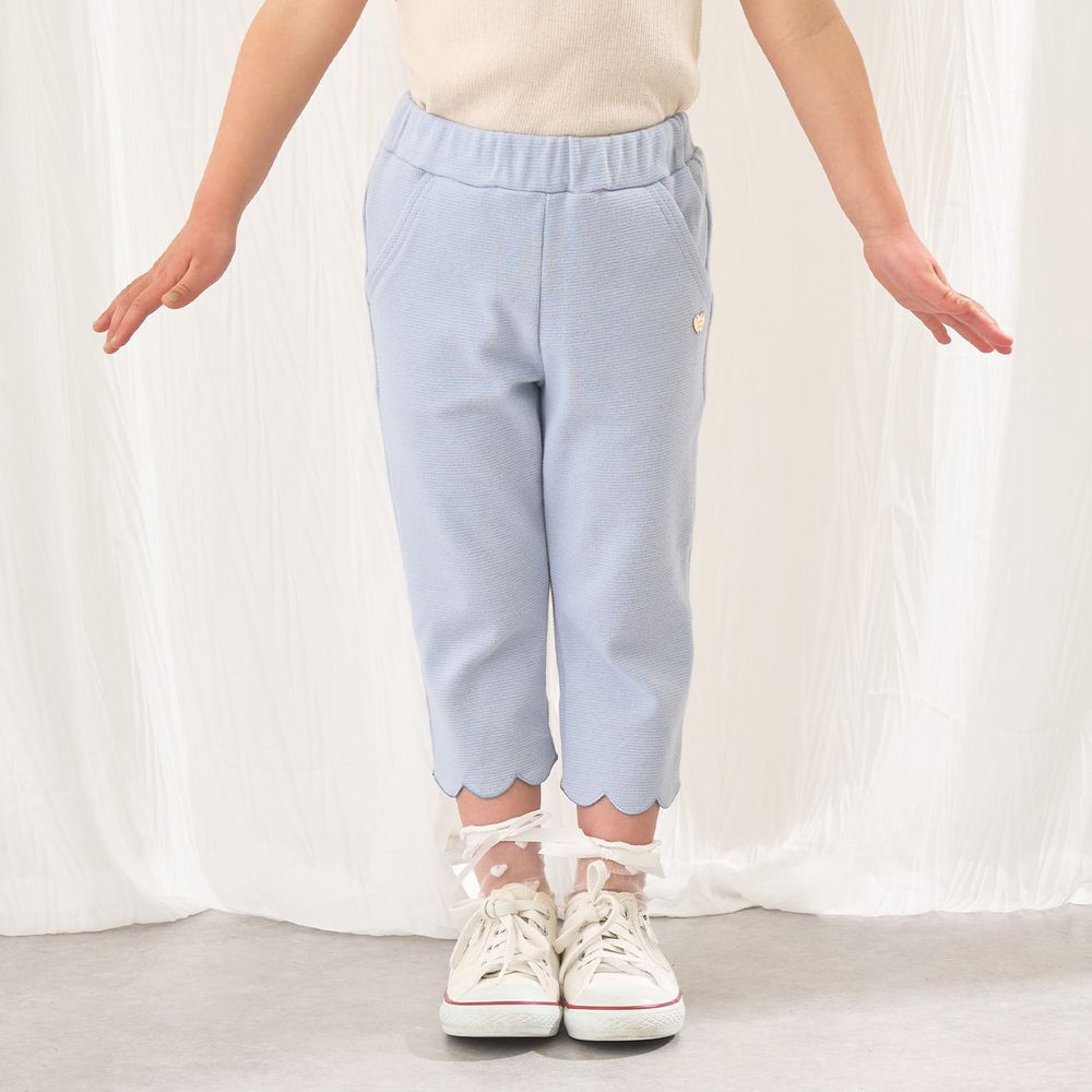 下擺可愛貝殼彈力七分褲-水藍