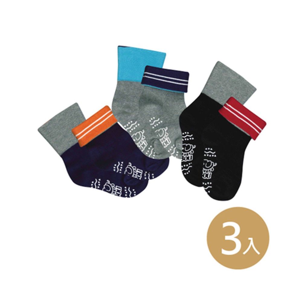 貝柔 Peilou - 貝寶萊卡義式對目柔棉止滑寬口短襪-3色各1雙(黑/丈青/灰)