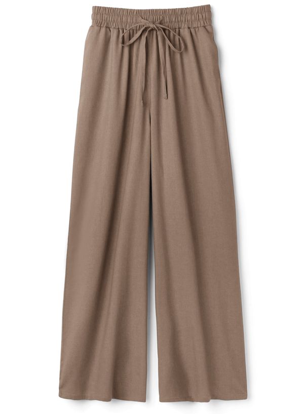 日本 GRL - 棉麻混舒適百搭綁帶寬褲-摩卡棕 (F)