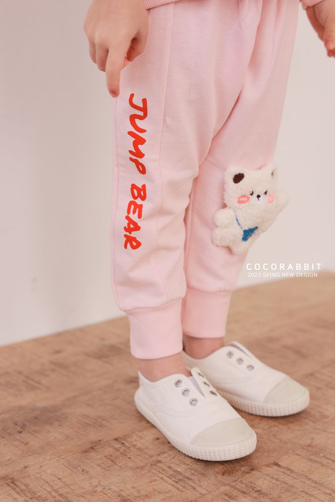 韓國 Coco rabbit - 鬆緊腰立體熊點綴縮口長褲-奶油