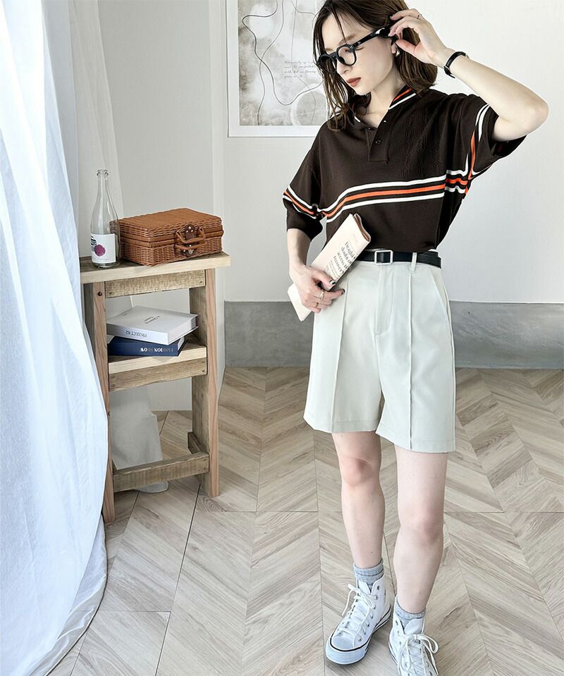 日本 Classical Elf - 翻領復古透氣短袖上衣-孔雀藍