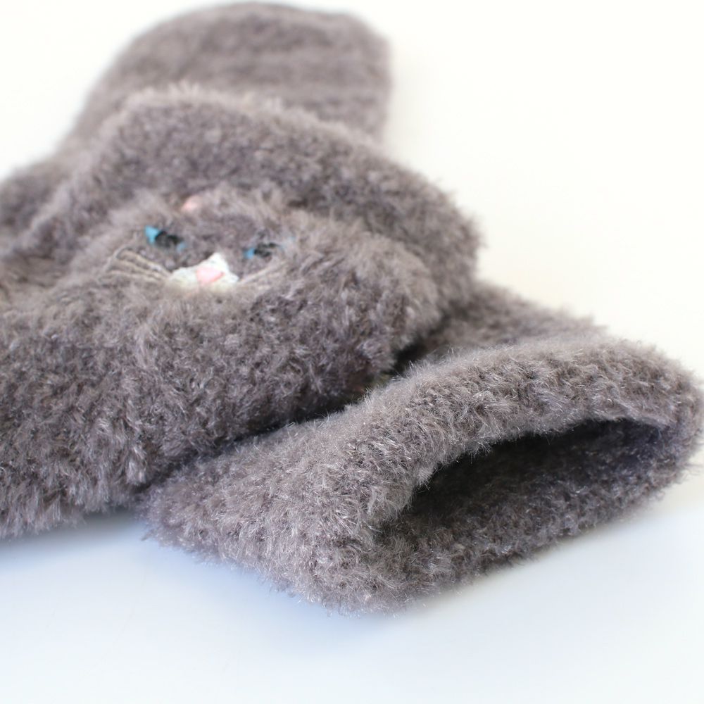 日本 TOMO - 可愛動物刺繡毛絨保暖襪-比熊犬-灰 (22-25cm)