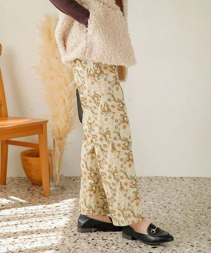 日本 Bou Jeloud - 復古花草圖騰長褲-海軍藍