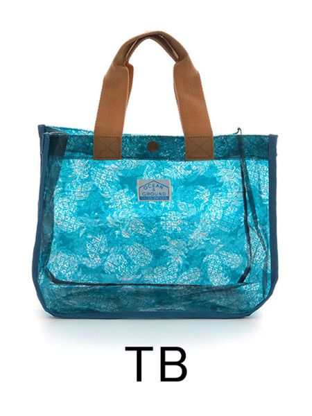 日本 OCEAN&GROUND - 透明PVC防水手提袋-花紋系列-碎花藍 NV (25x33x13.5cm)