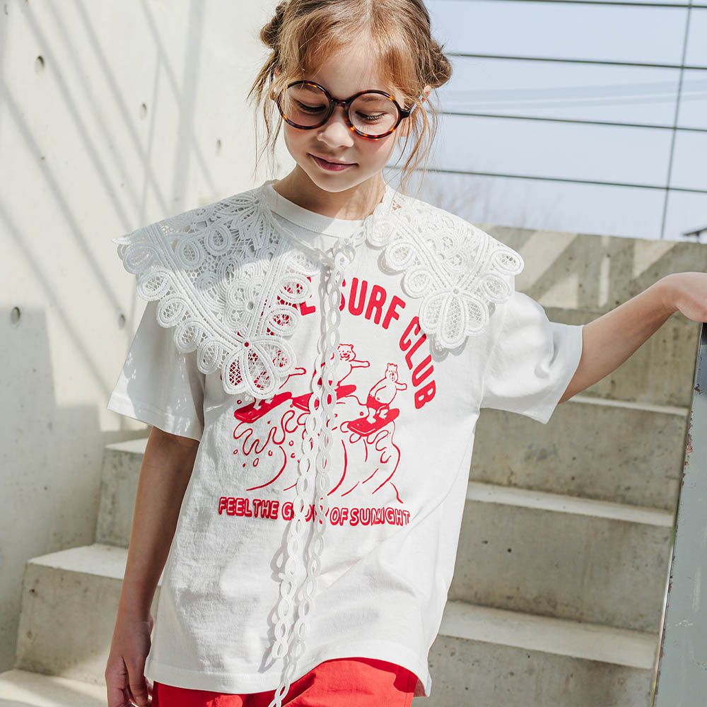 衝浪小熊短袖上衣-白