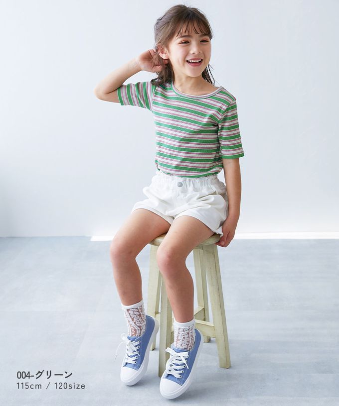 日本 devirock - 清爽夏日線條配色短袖上衣-翠綠