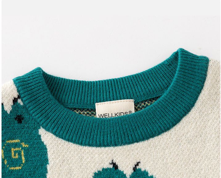 WELLKIDS - 圓領長袖針織毛衣-鱷魚-藍色