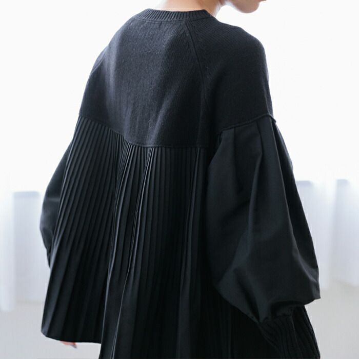 日本 ihuu - A字顯瘦百摺氣球袖針織上衣-黃