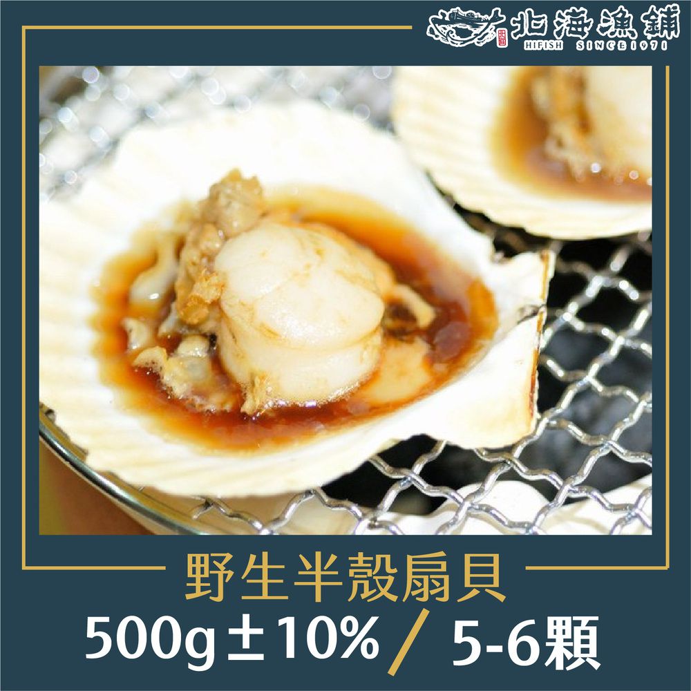 野生半殼扇貝 500g±10% (5-6顆)/包