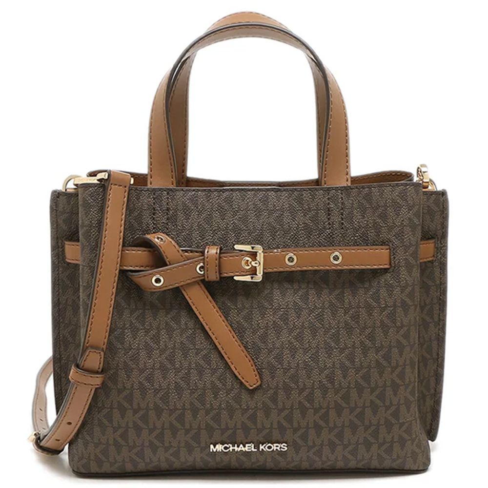 滿版LOGO拼接皮革兩用包 (咖駝)