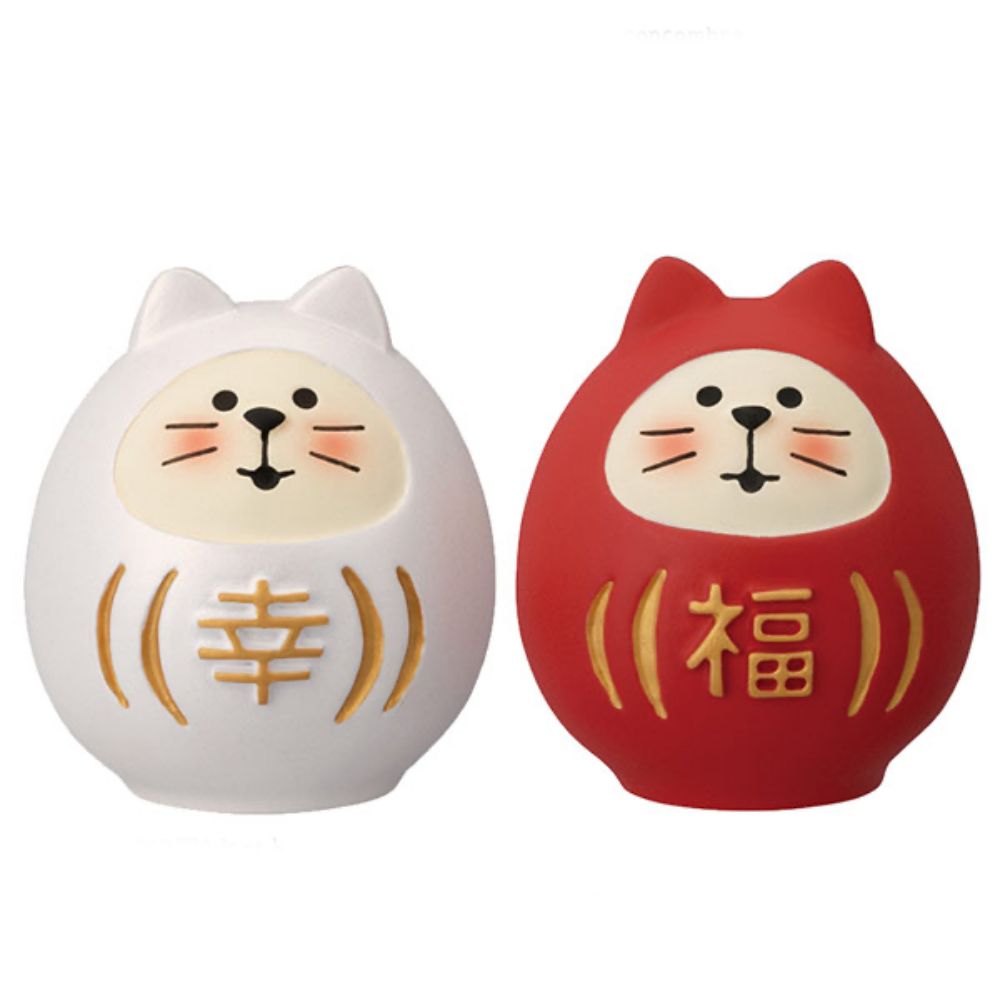 日本 Decole - 幸福的貓達摩(2個一組)-紅+白 (3.8x3.6x4.4cm)