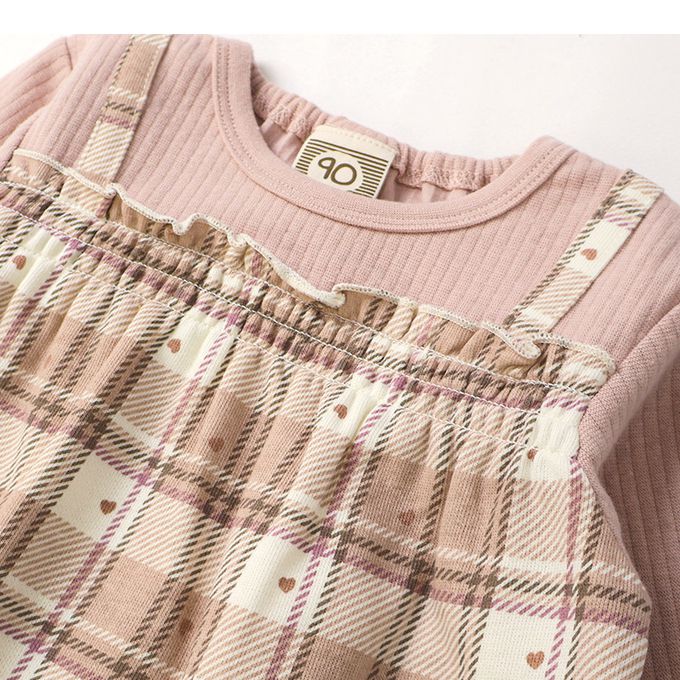 日本 ZOOLAND - 甜蜜愛心假二件格紋長袖上衣-格紋-粉紅