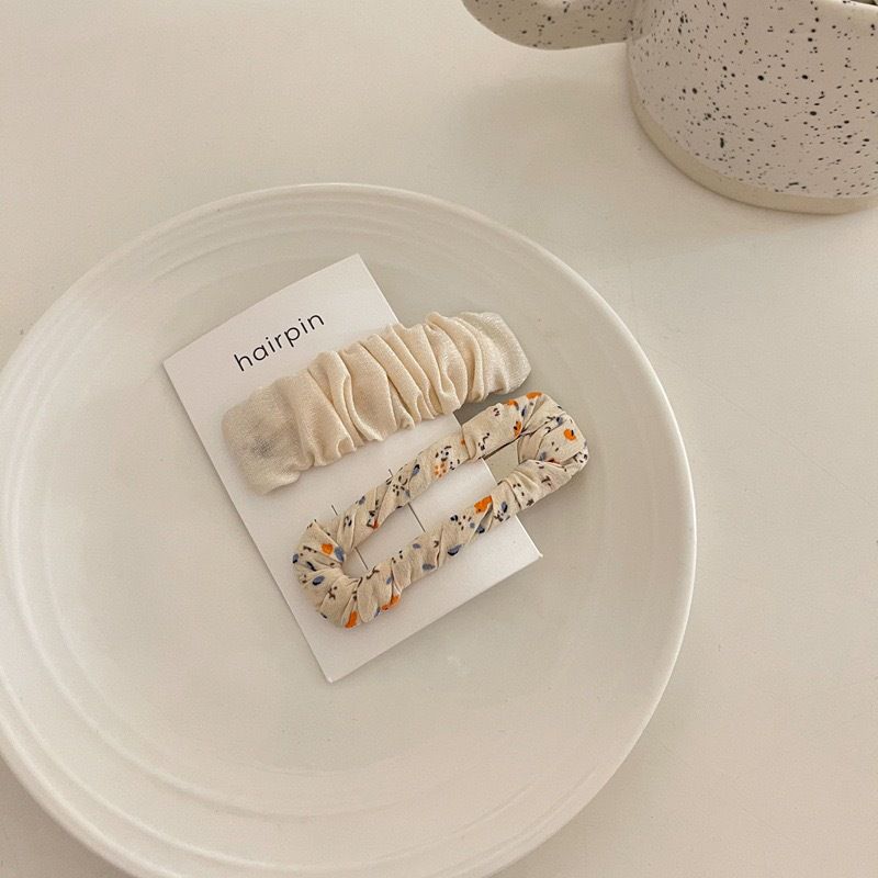 小清新碎花布藝髮夾2入組-綠色