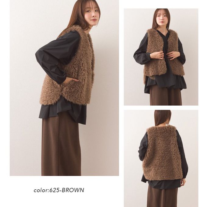 日本 OMNES - 泰迪蓬鬆穿搭造型加分毛絨背心-炭灰