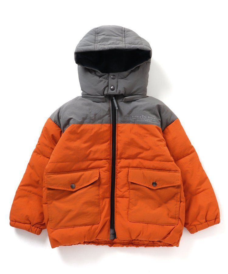 日本 BREEZE - 繽紛蓬鬆大口袋保暖外套-橘灰
