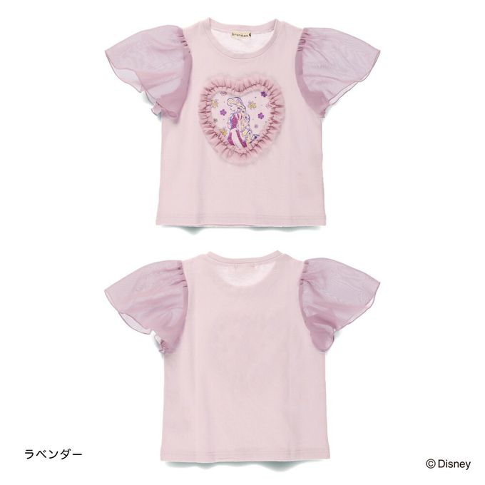 日本 BRANSHES - 迪士尼限定 夢幻雪紡短袖上衣-卡通人物小美人魚-粉橘