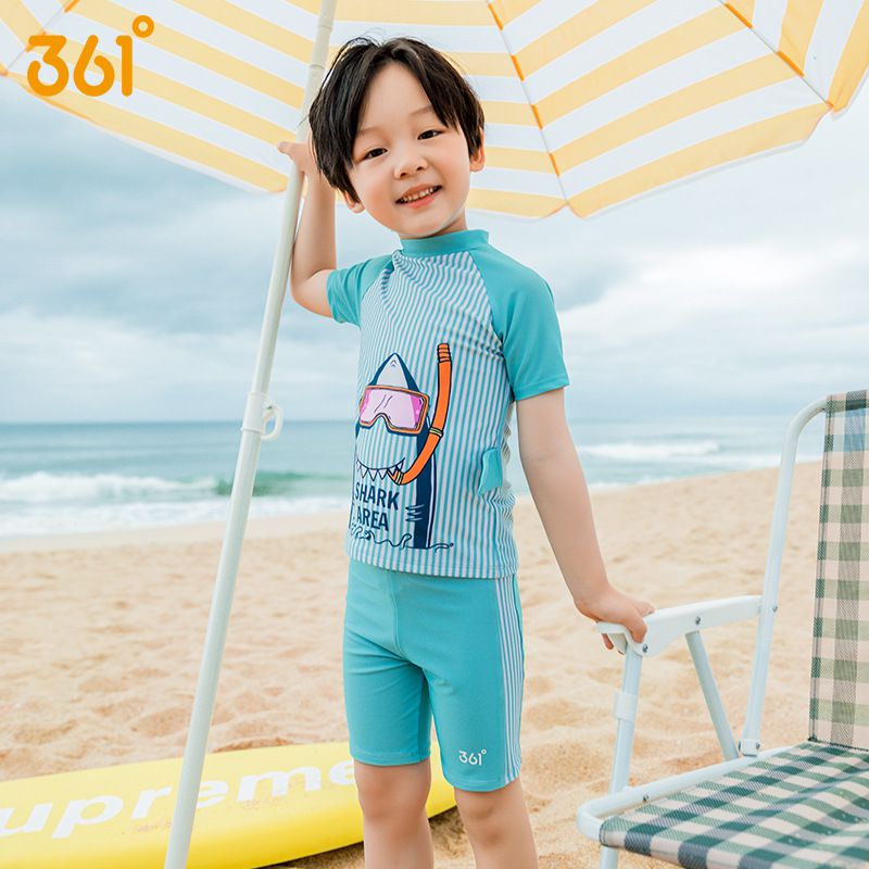 361° - 兒童卡通圖短袖泳衣套裝(二件組)-浮淺鯊魚-粉色