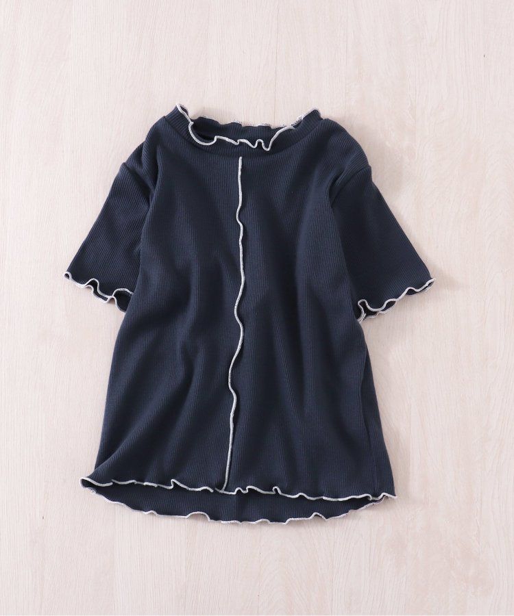 日本 apres les cours - 浪漫滾邊設計羅紋短袖上衣-卡其