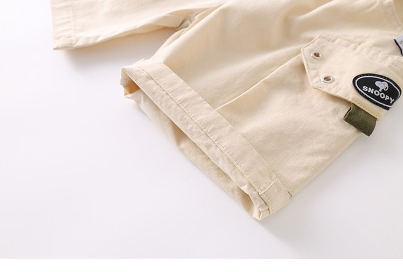 卡通SNOOPY腰鬆緊休閒短褲-側邊口袋-杏色