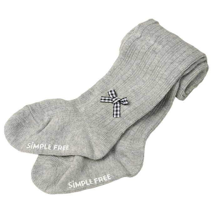 akachan honpo - 褲襪-格紋蝴蝶結-灰色