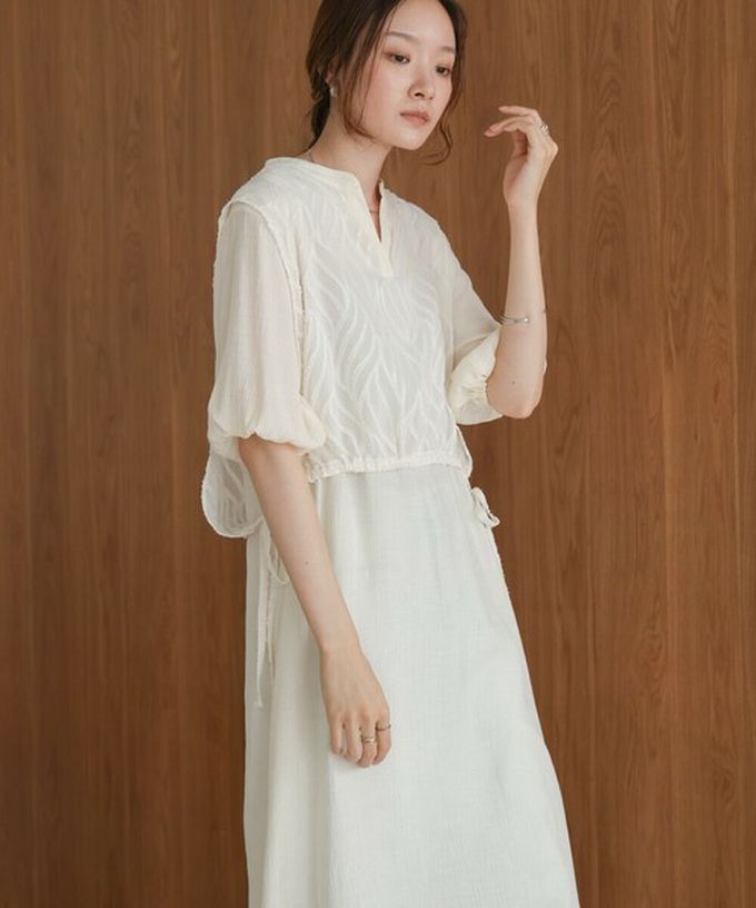 日本 Bab - 輕盈蕾絲緹花多層次短袖洋裝-象牙白