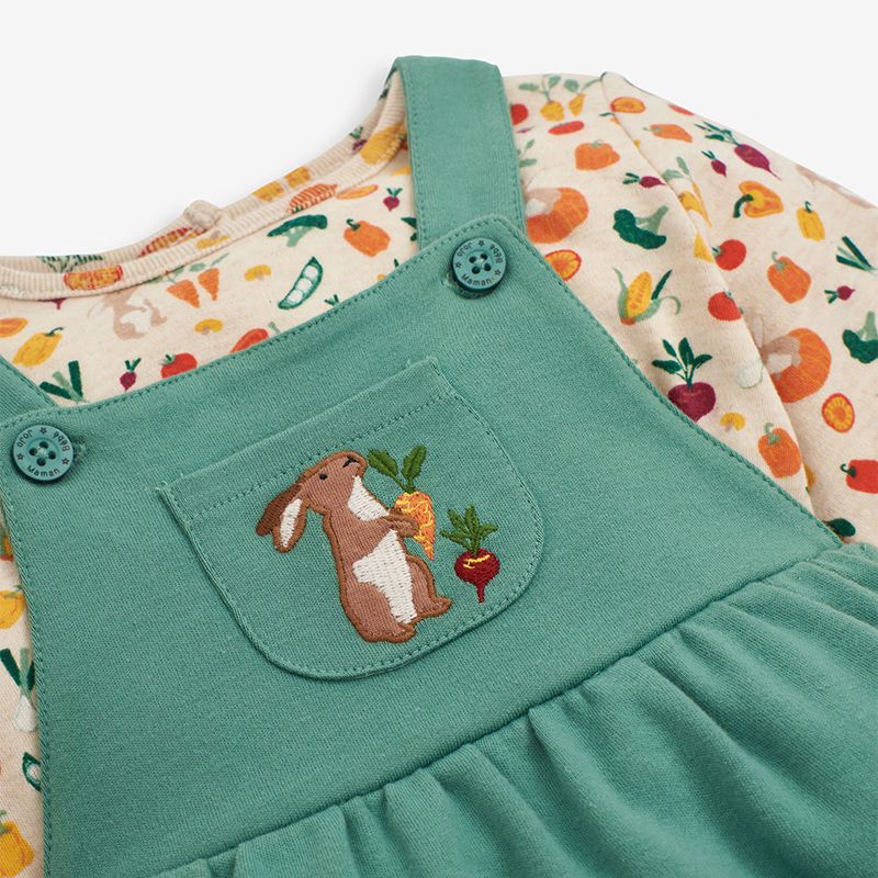 英國 JoJo Maman BeBe - 嬰幼兒/兒童100％純棉兩件式洋裝-田園小兔