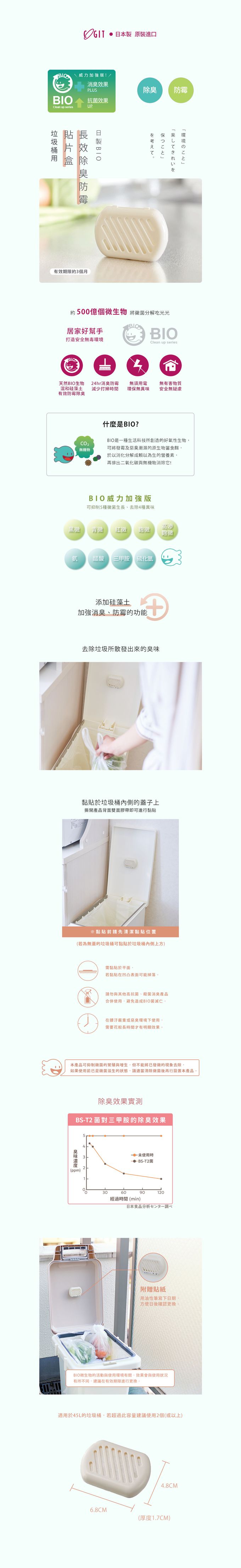日本 COGIT - 日製BIO長效除臭防霉貼片盒(威力加強版)-垃圾桶用-3入