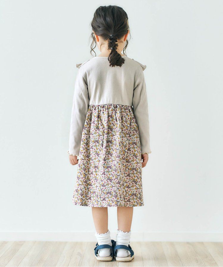 日本 apres les cours - 荷葉滾邊碎花拼接洋裝-鄉村花-淺灰
